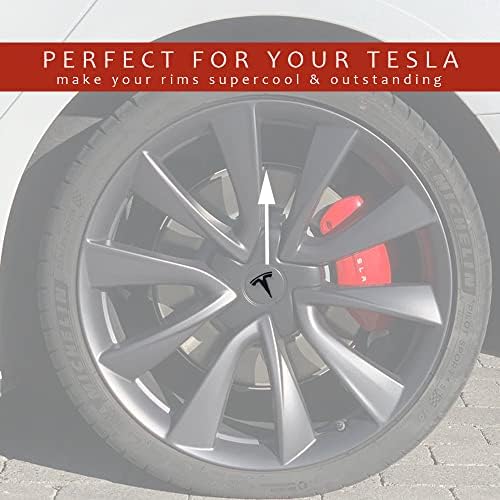 Coolko Tesla Model X דגם S דגם 3 כובע מרכז גלגל שפת לוגו T סמל מדבקות מדבקות 5 חלקים [שחור מט]
